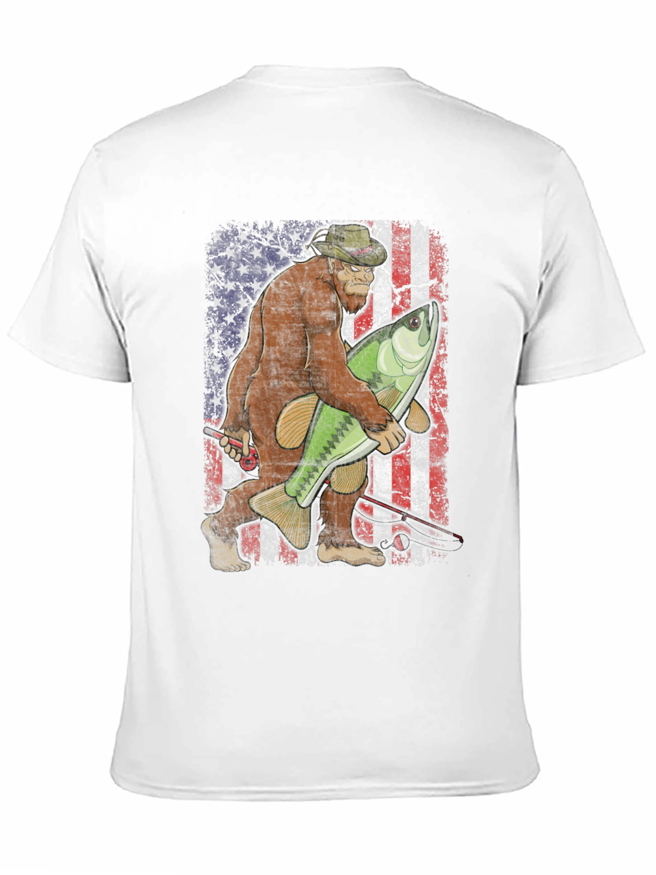 Bigfoot Fishing USA Flag T-Shirt