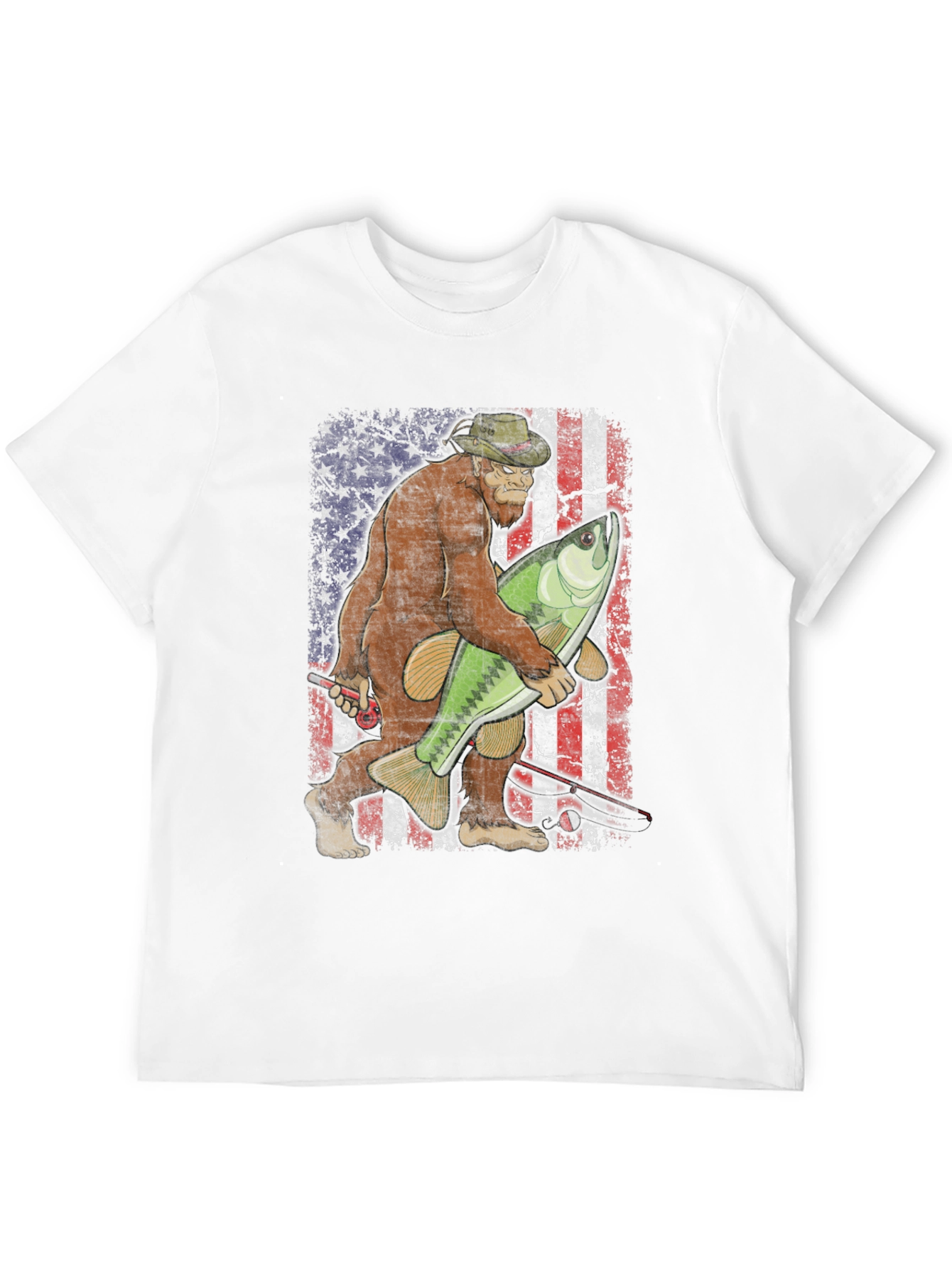 Bigfoot Fishing USA Flag T-Shirt