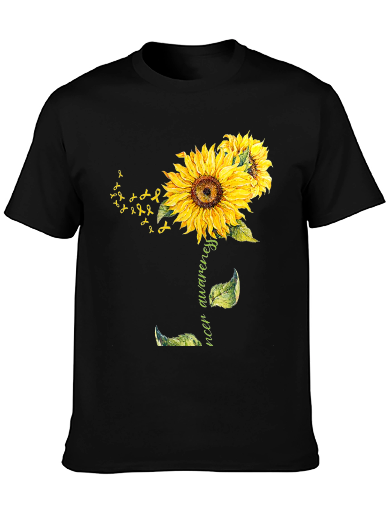 Sunflower Cancer Awareness Black T-Shirt