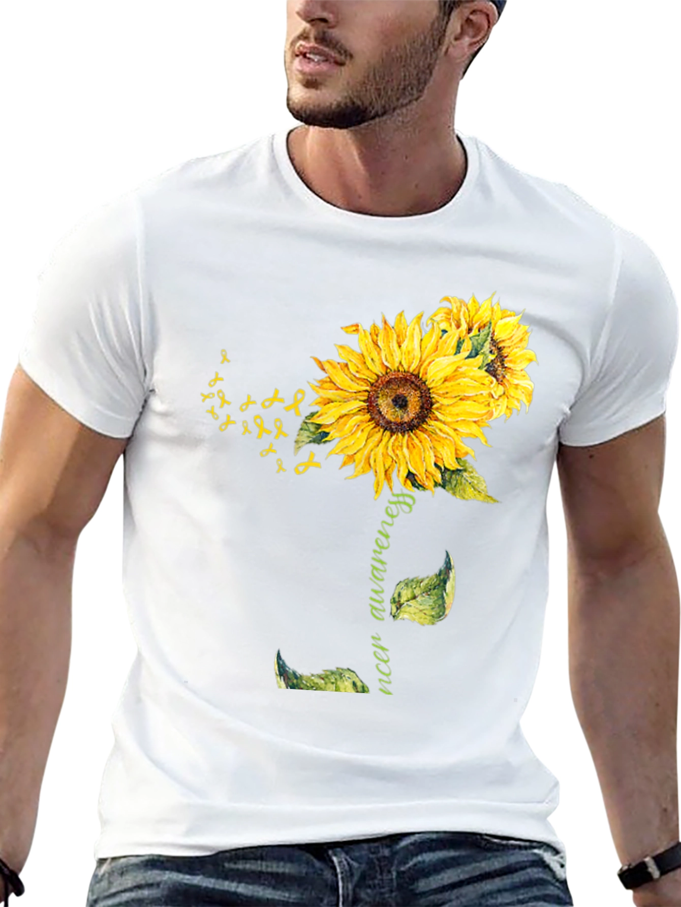 Sunflower Cancer Awareness Black T-Shirt