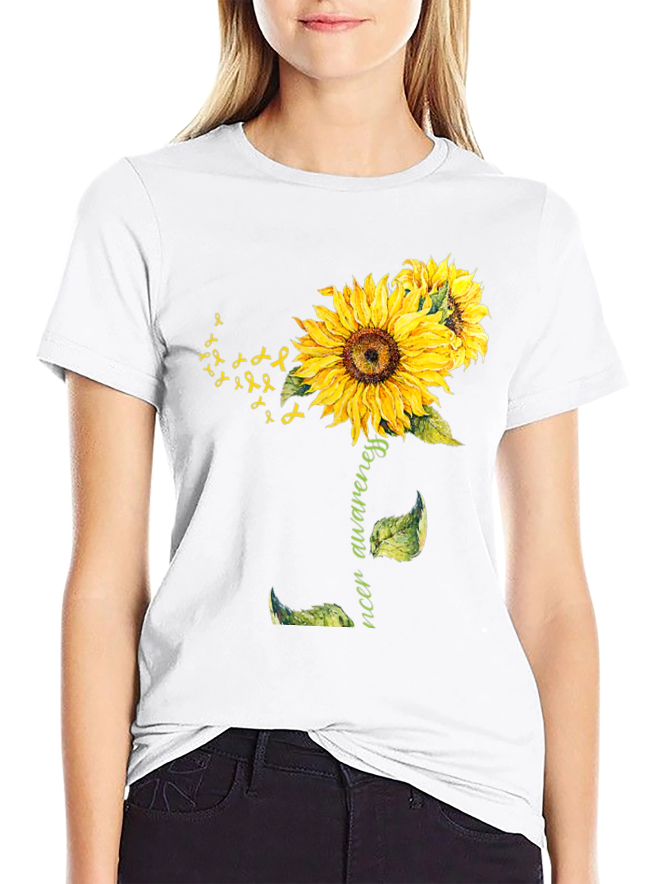 Sunflower Cancer Awareness Black T-Shirt