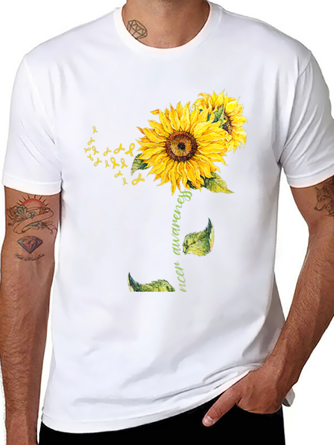 Sunflower Cancer Awareness Black T-Shirt