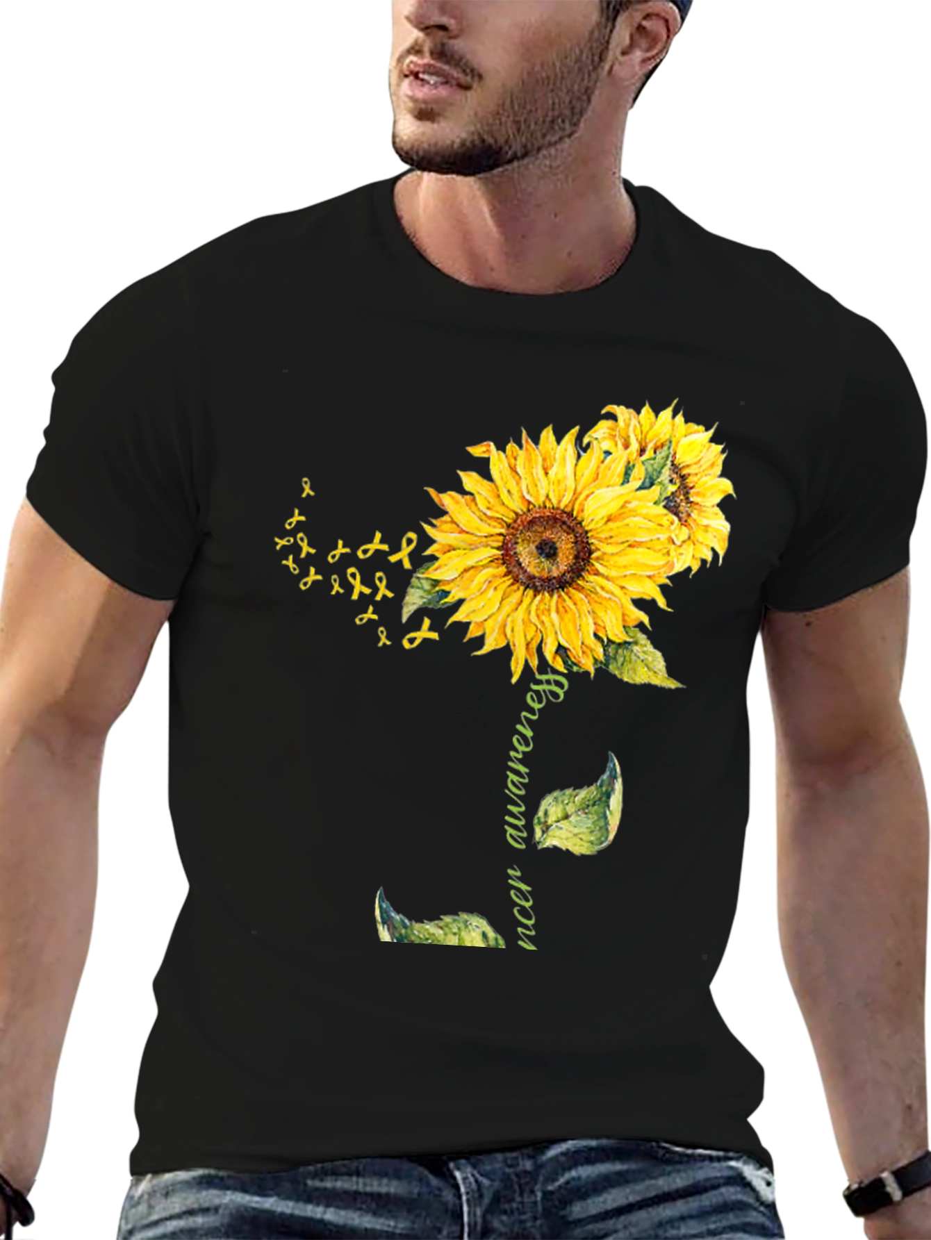 Sunflower Cancer Awareness Black T-Shirt
