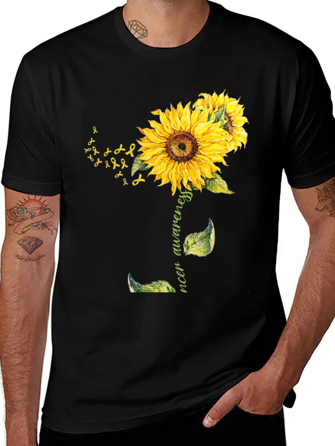 Sunflower Cancer Awareness Black T-Shirt