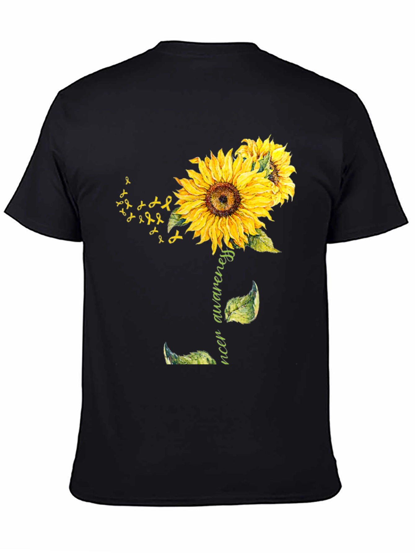 Sunflower Cancer Awareness Black T-Shirt