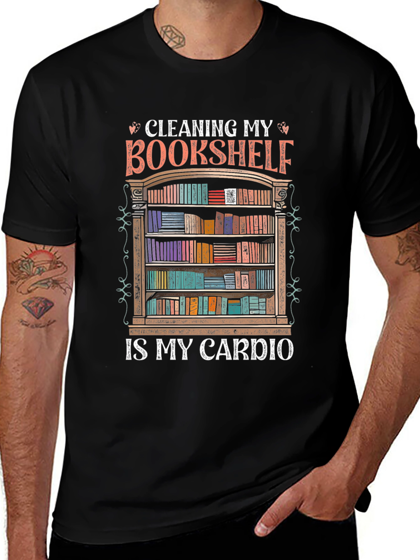 Book Lover T-Shirt: Cleaning Bookshelf Cardio