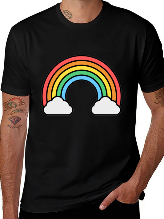 Rainbow Cloud Graphic Tee - Black Cotton T-Shirt