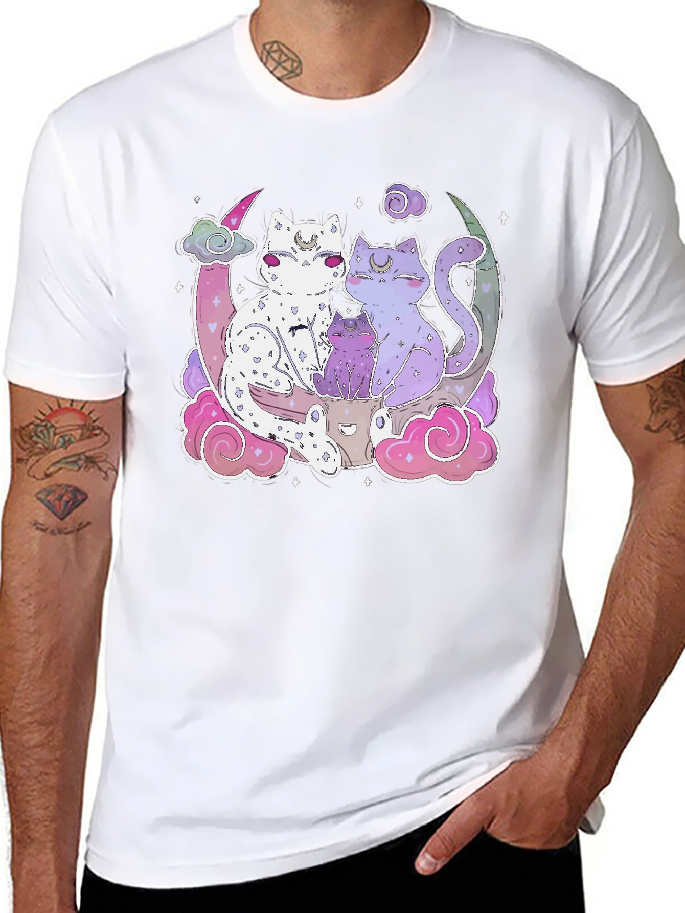 Cute Cats on Moon T-Shirt - Kawaii Style