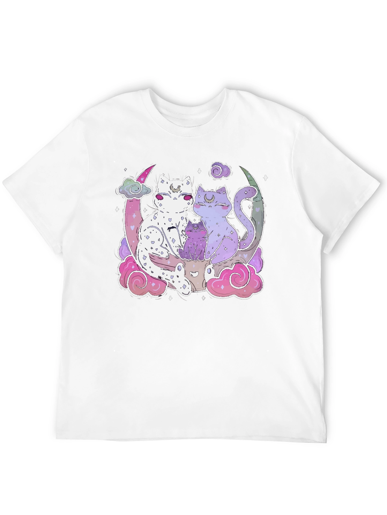 Cute Cats on Moon T-Shirt - Kawaii Style