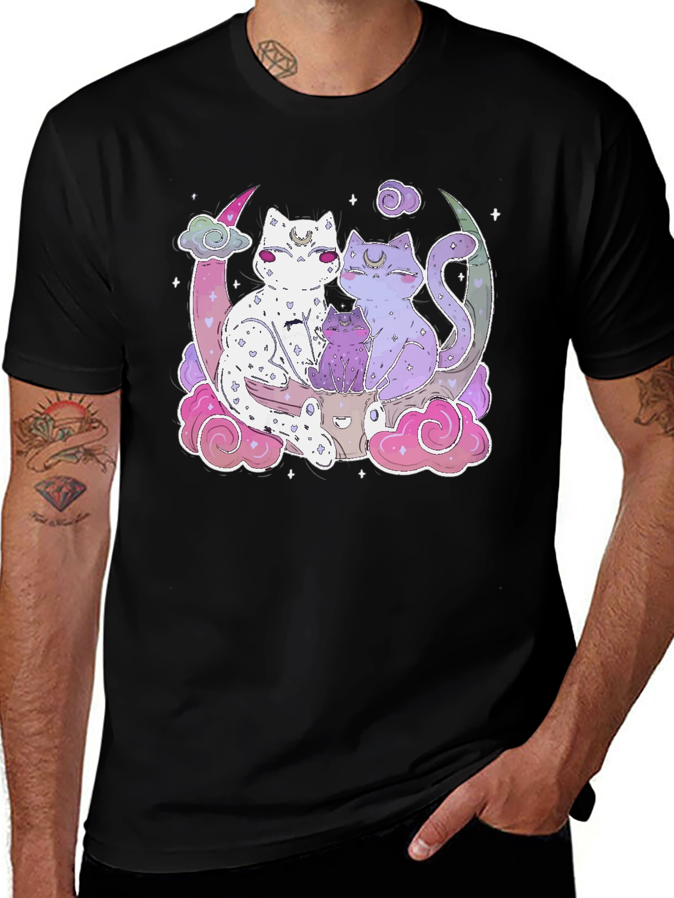 Cute Cats on Moon T-Shirt - Kawaii Style
