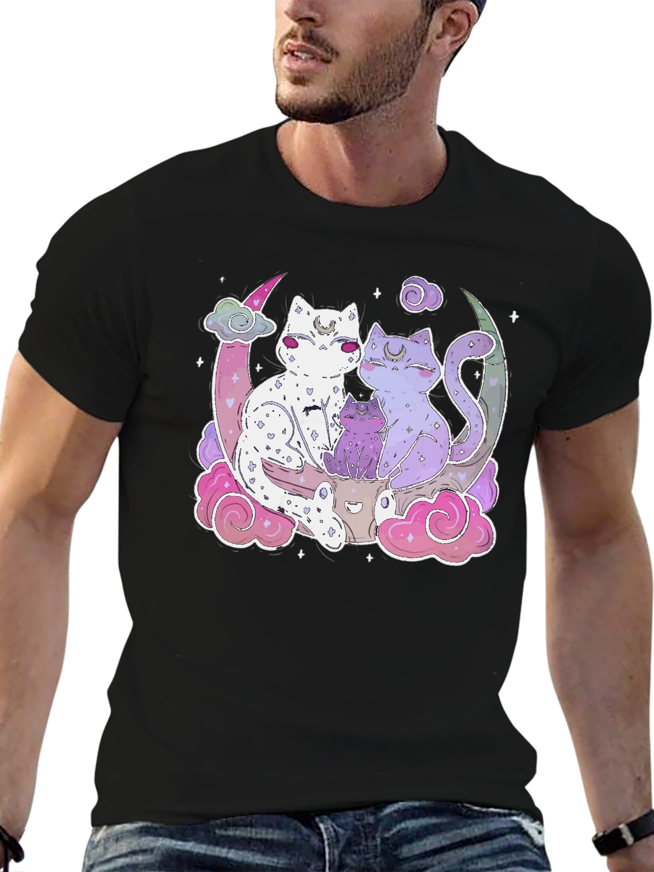 Cute Cats on Moon T-Shirt - Kawaii Style