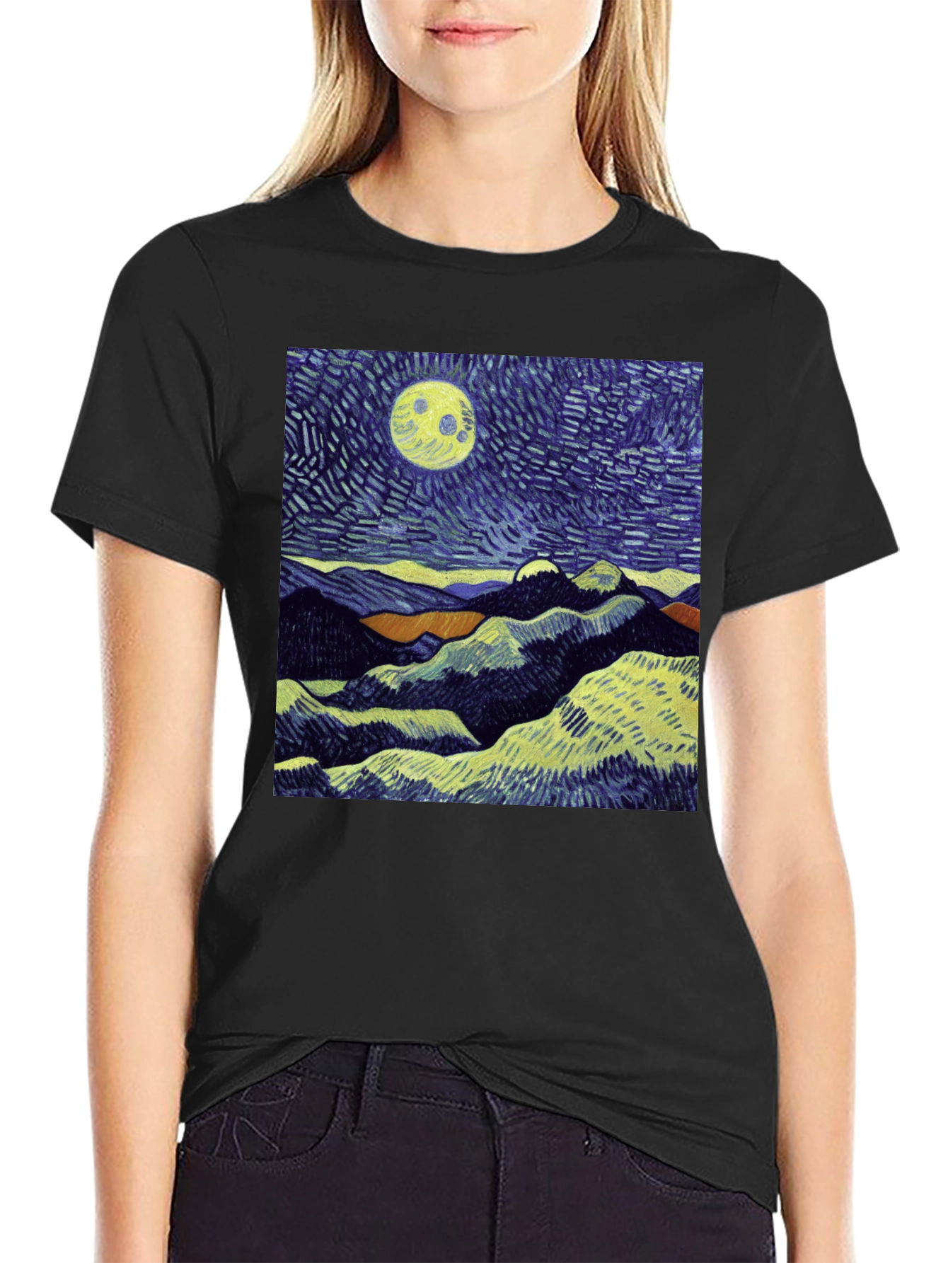 Starry Night Inspired Graphic Tee - Mens Black T-Shirt