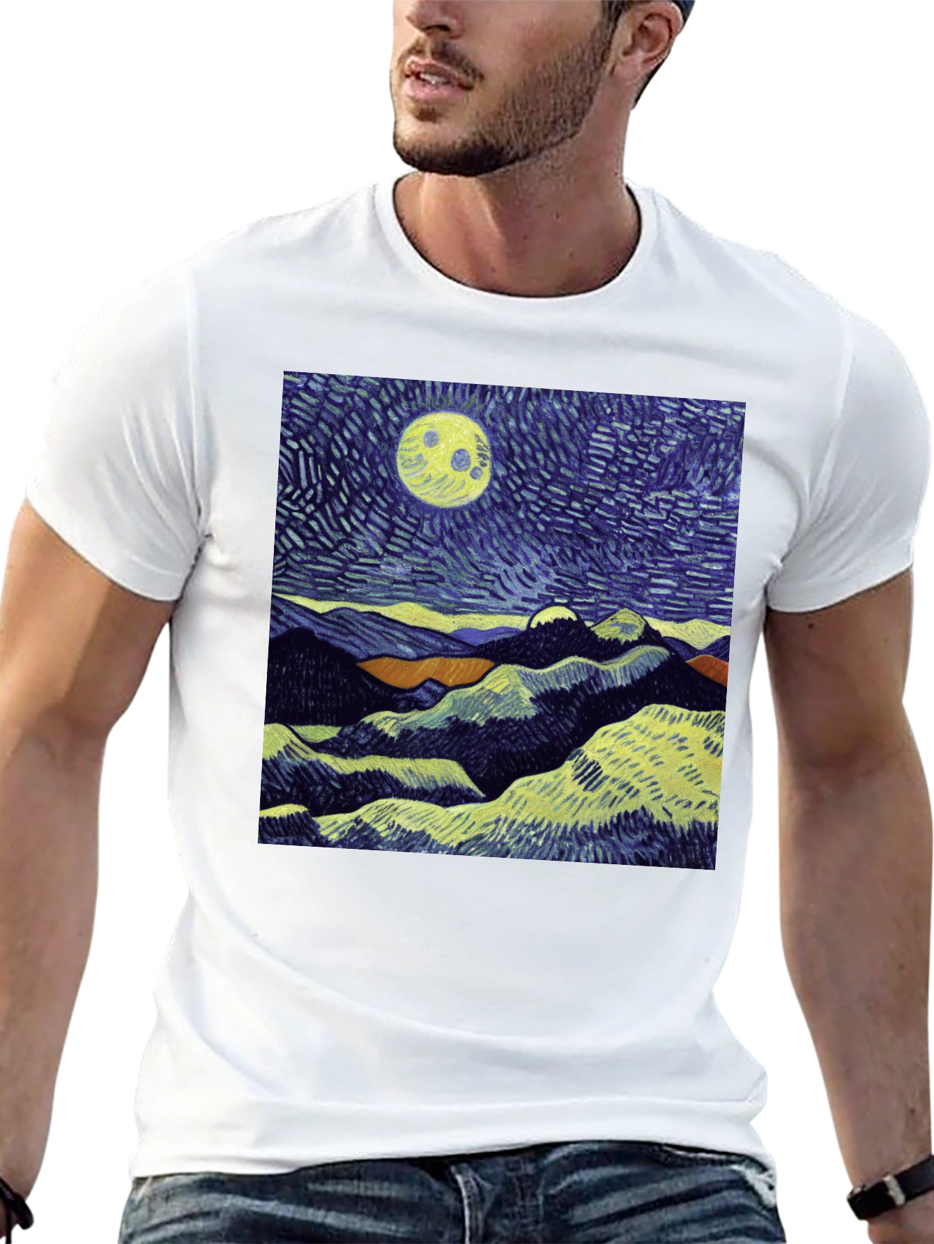 Starry Night Inspired Graphic Tee - Mens Black T-Shirt