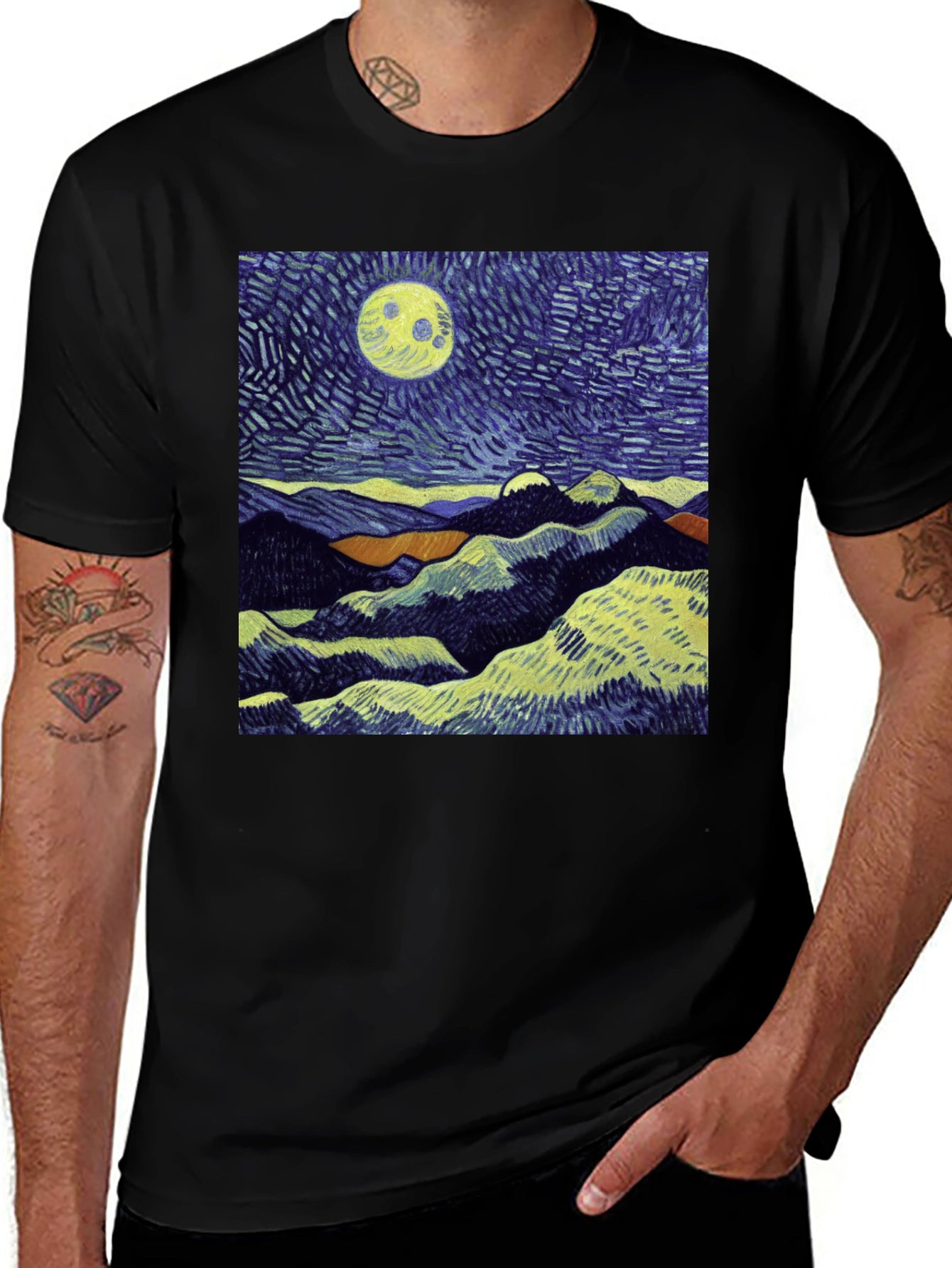 Starry Night Inspired Graphic Tee - Mens Black T-Shirt