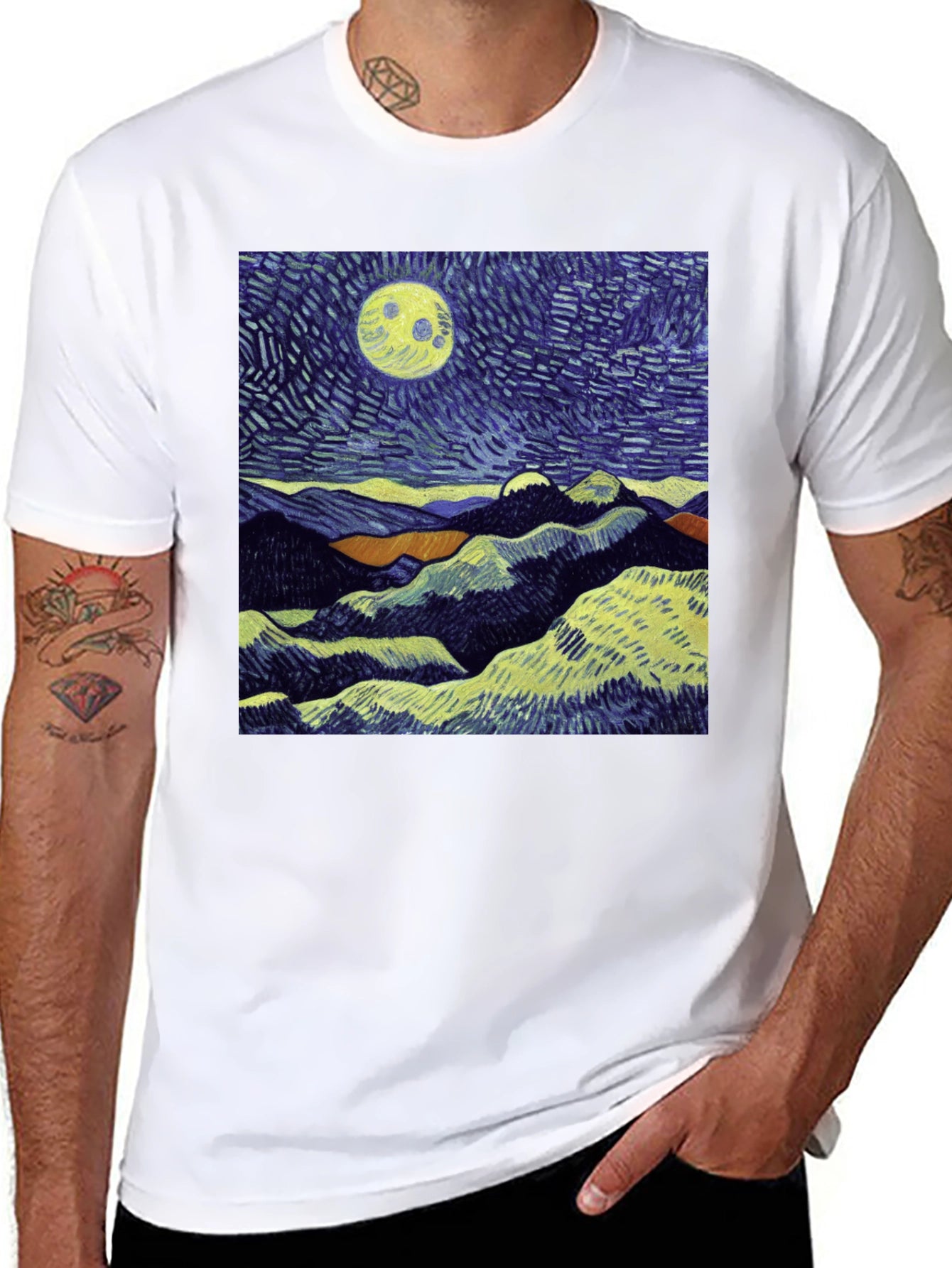 Starry Night Inspired Graphic Tee - Mens Black T-Shirt
