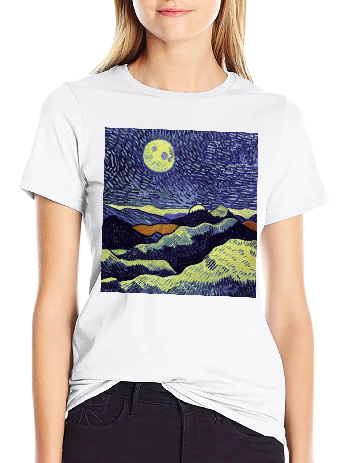 Starry Night Inspired Graphic Tee - Mens Black T-Shirt