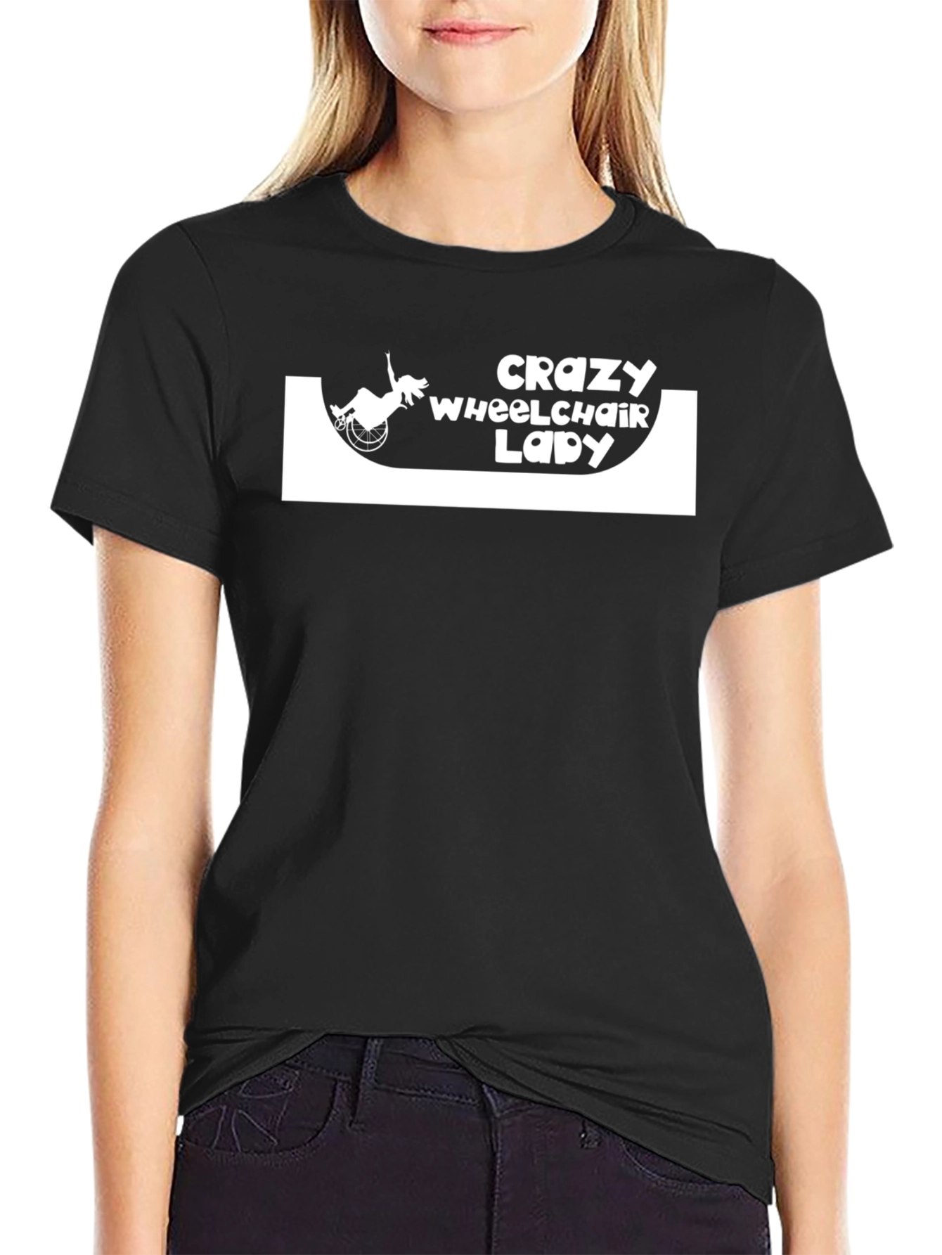 Crazy Wheelchair Lady Black T-Shirt