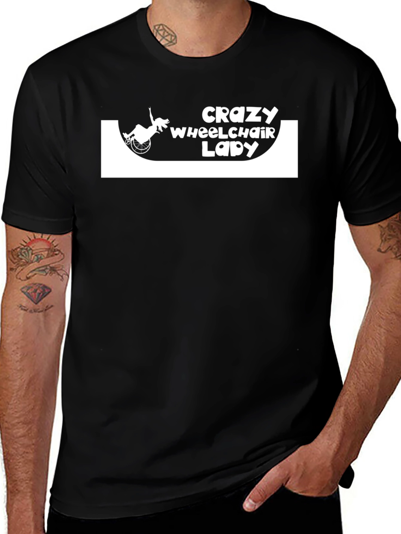Crazy Wheelchair Lady Black T-Shirt