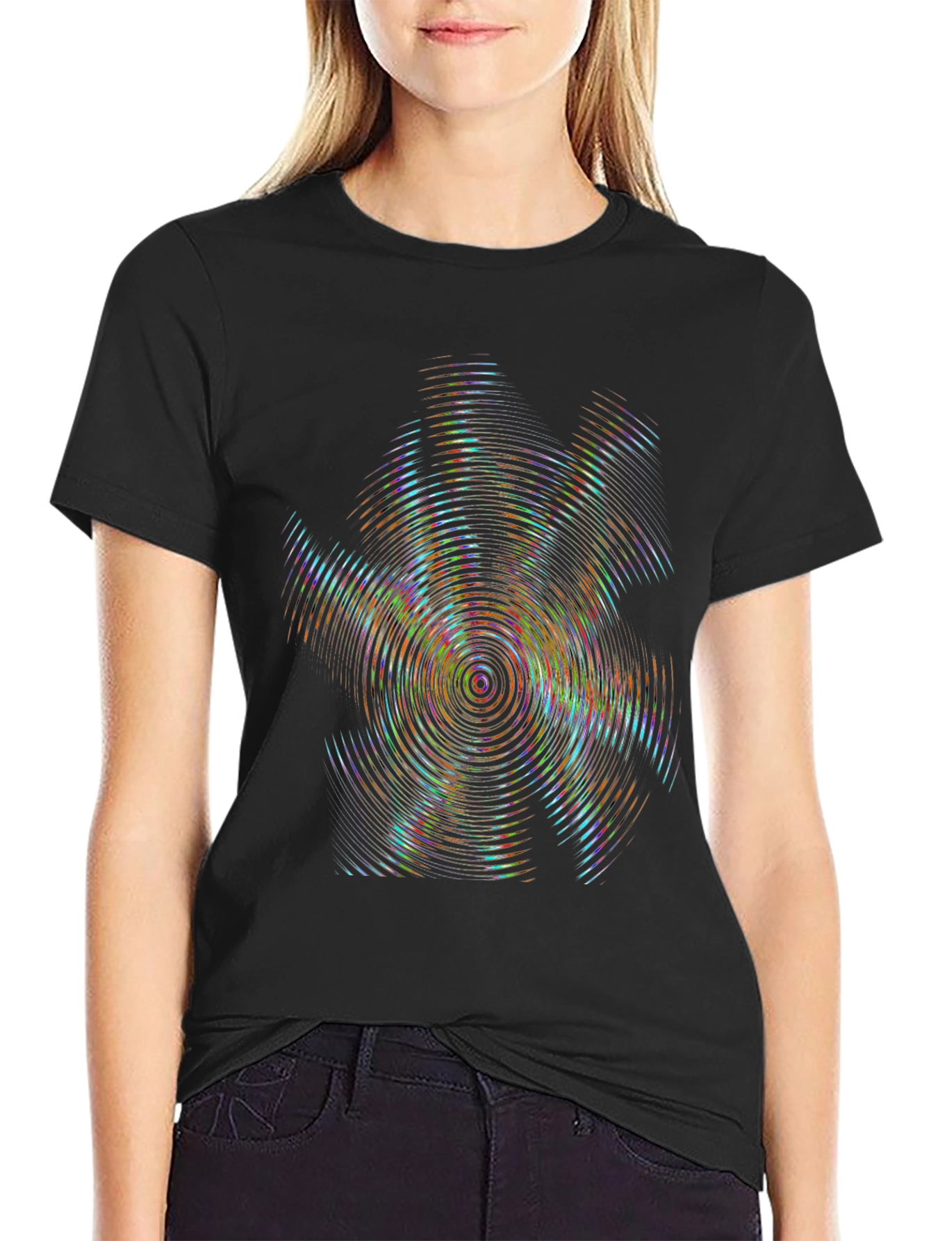 Abstract Ripple Graphic Tee - Black Crewneck T-Shirt