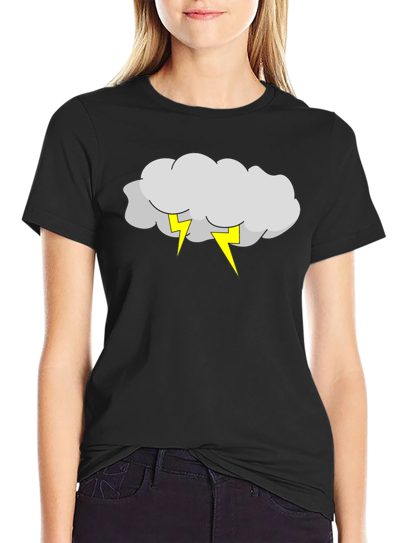 Storm Cloud & Lightning Bolt Black T-Shirt
