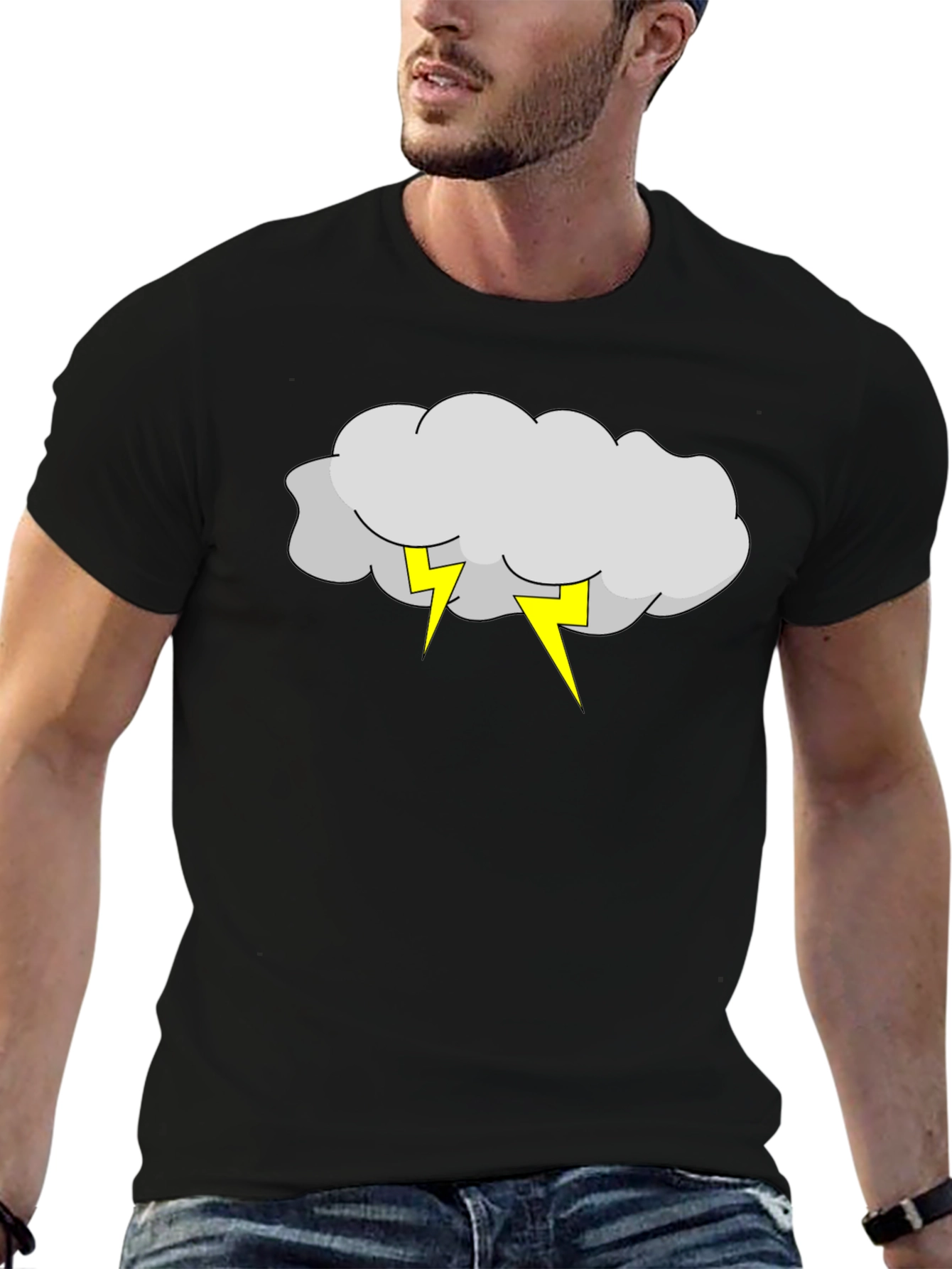 Storm Cloud & Lightning Bolt Black T-Shirt