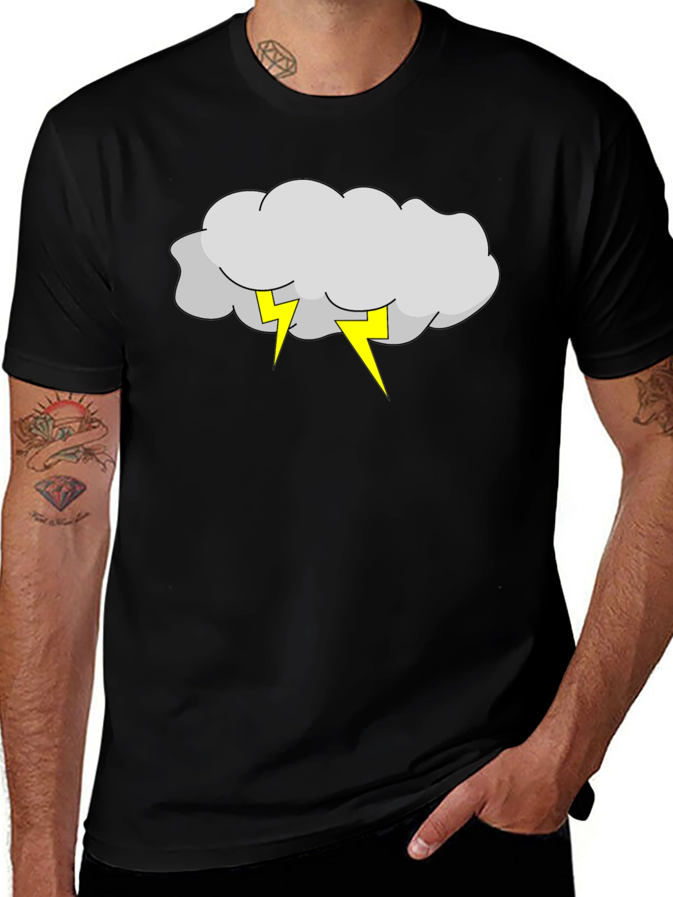 Storm Cloud & Lightning Bolt Black T-Shirt