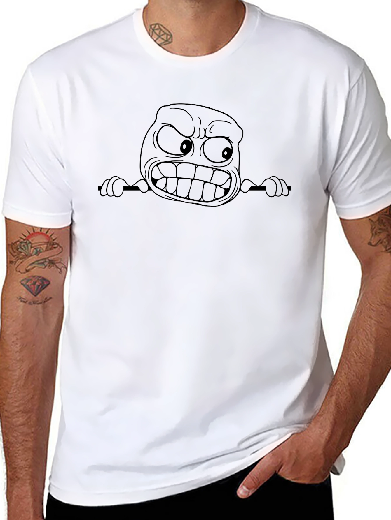 Angry Cartoon Face Black T-Shirt
