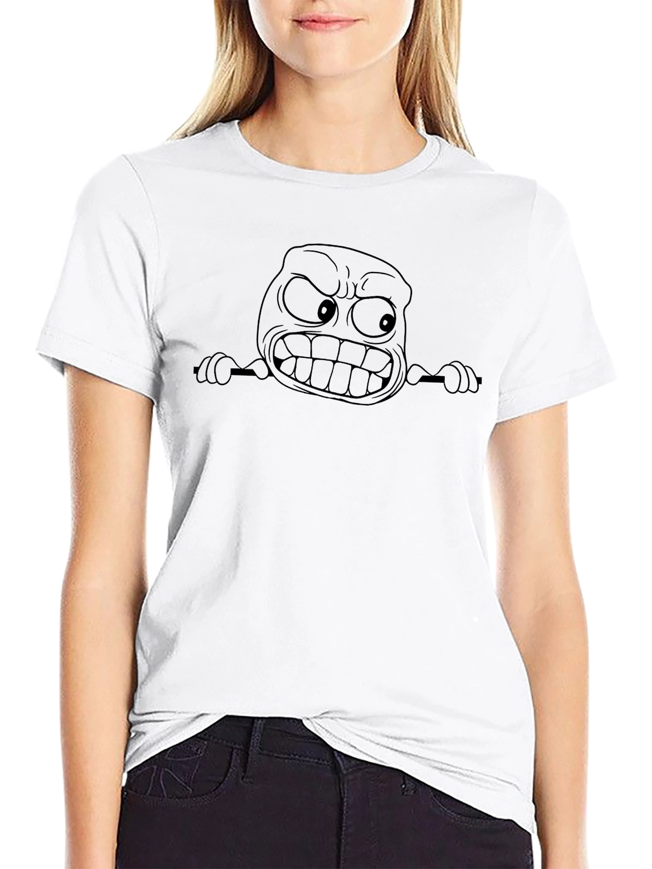 Angry Cartoon Face Black T-Shirt