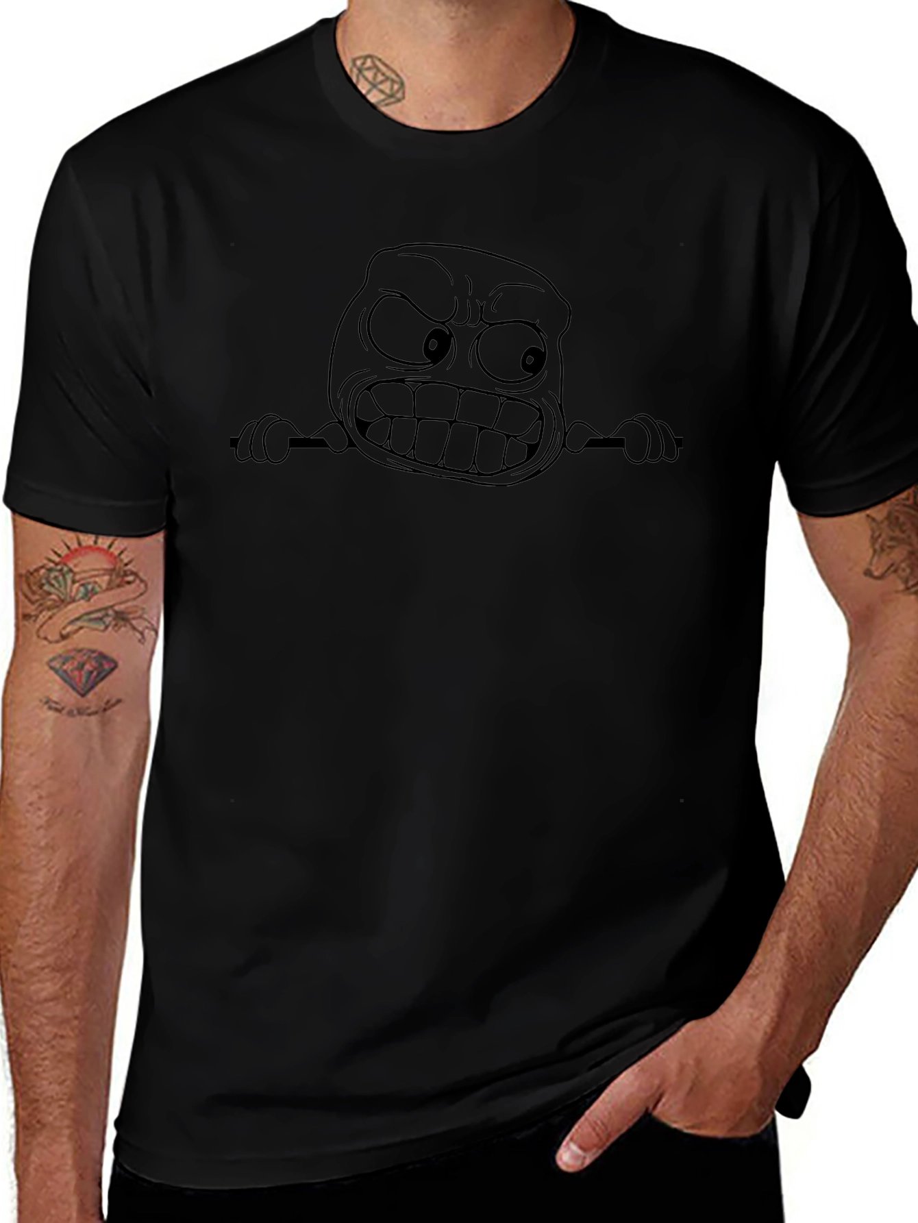 Angry Cartoon Face Black T-Shirt