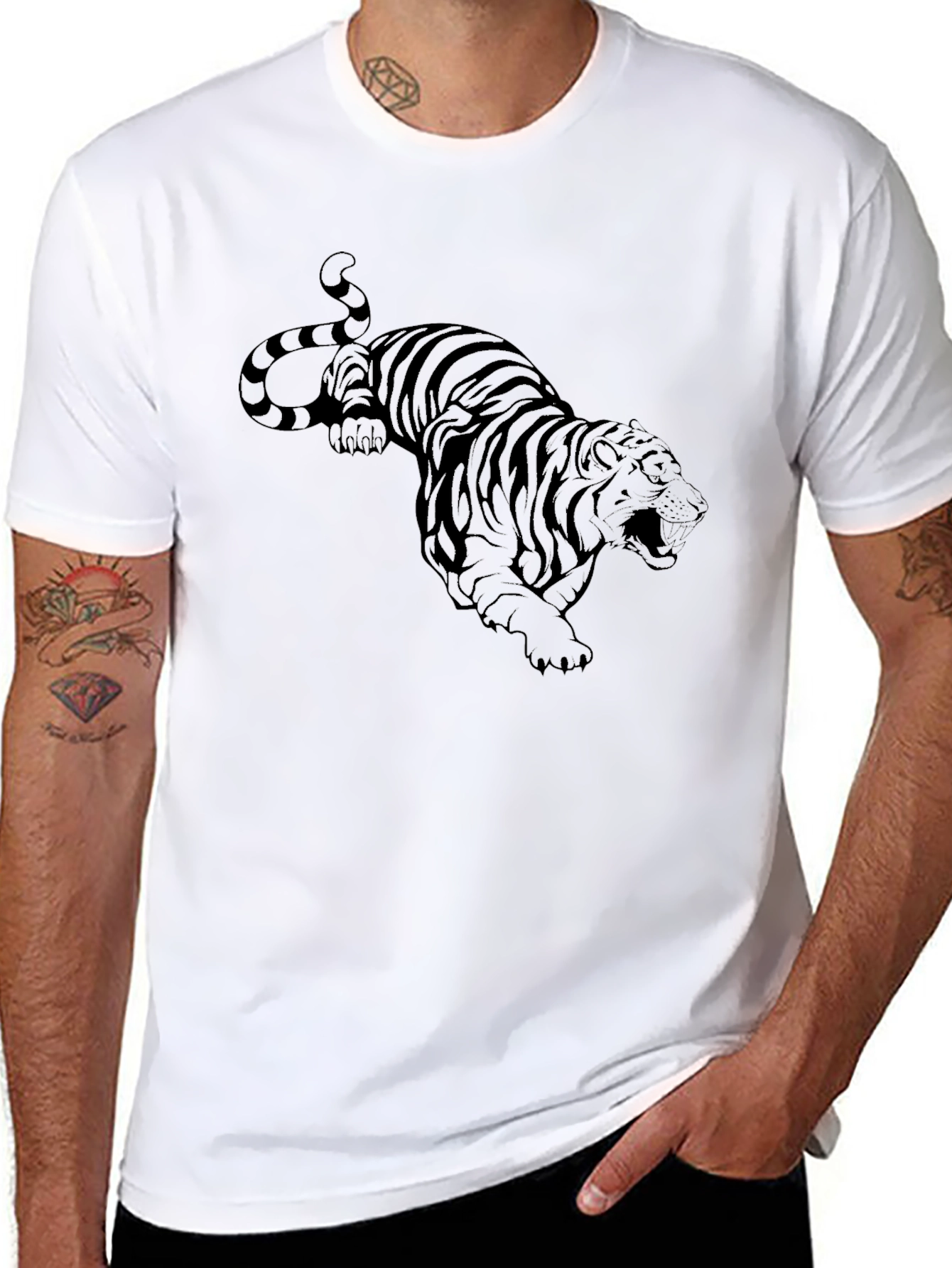 Black Tiger Graphic Tee - Mens Fashion