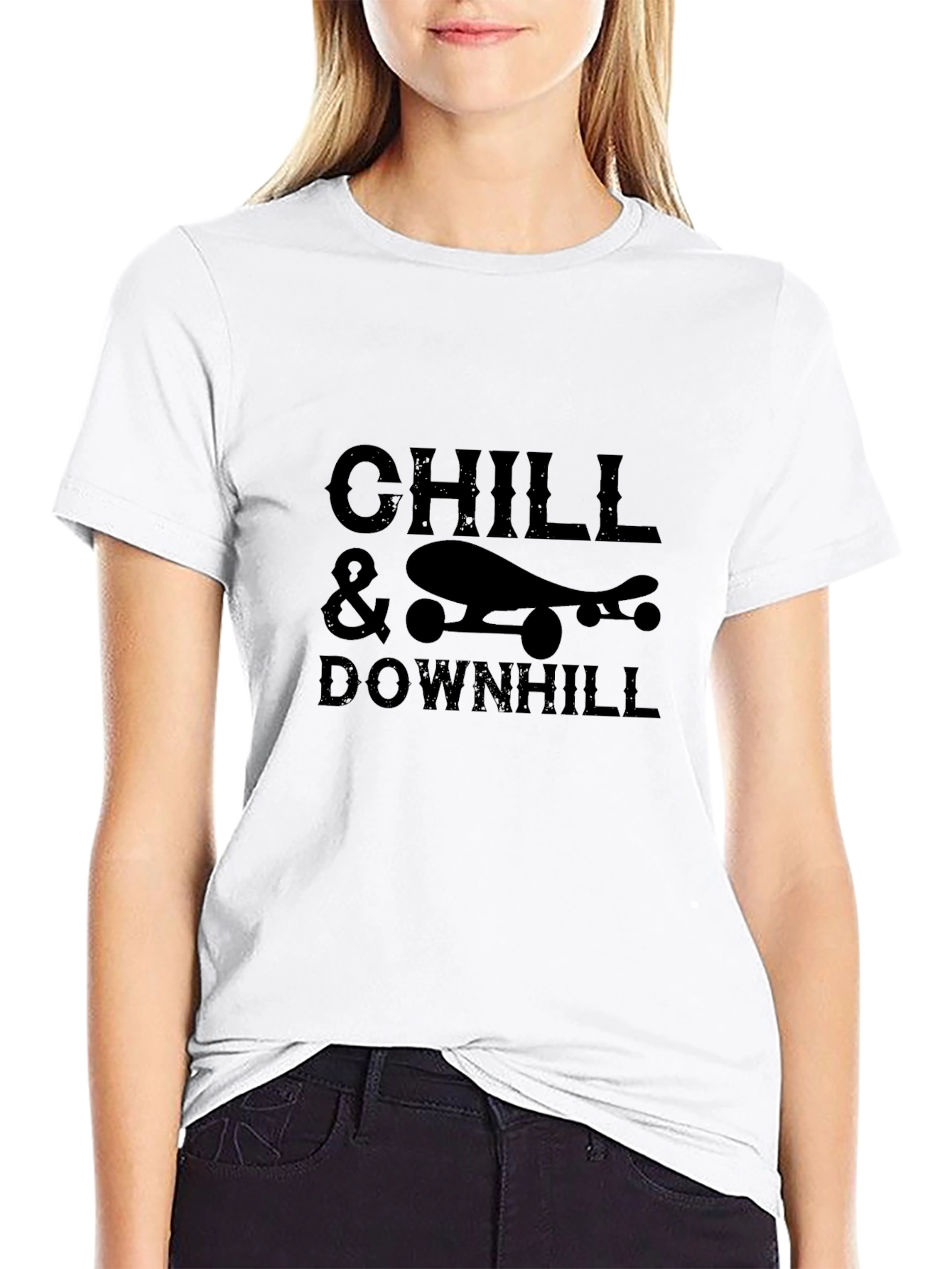 Chill & Downhill Skateboard Graphic Tee - Black