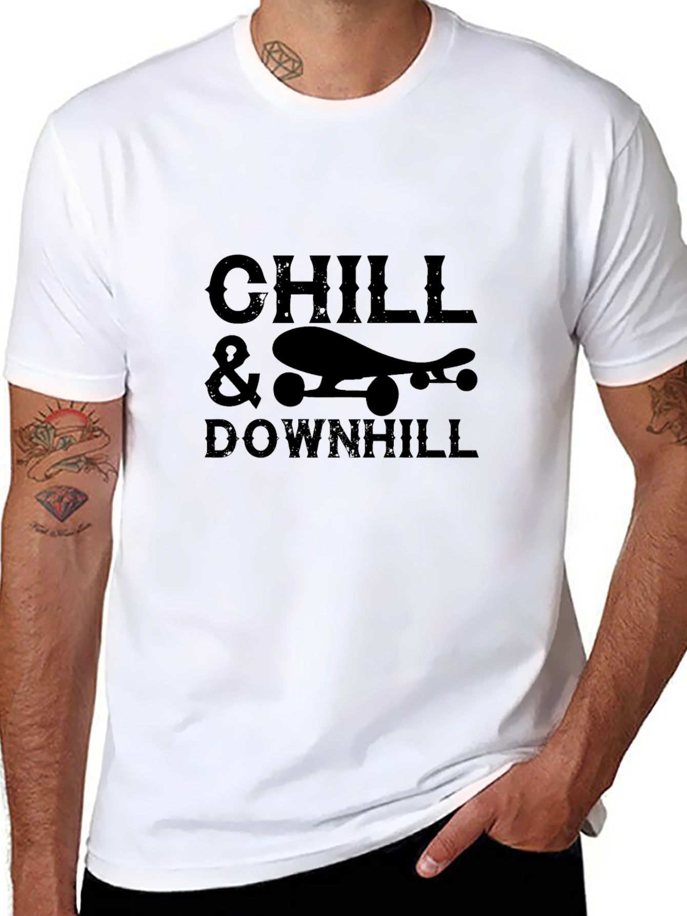 Chill & Downhill Skateboard Graphic Tee - Black