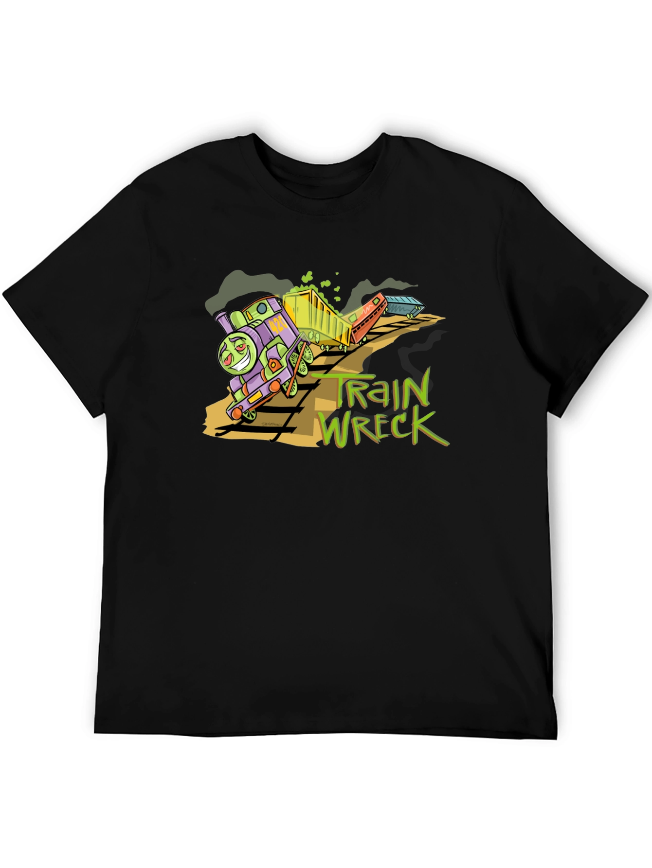 Train Wreck Graphic Tee -  Black Cotton Shirt