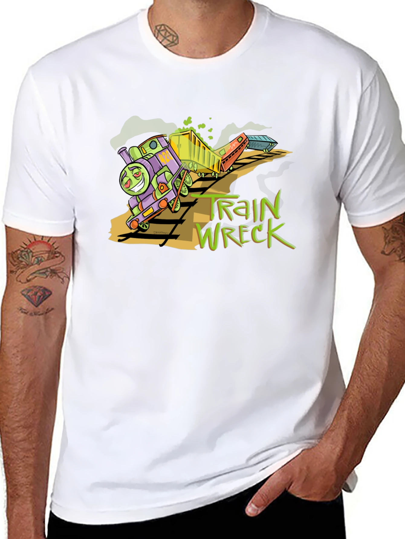 Train Wreck Graphic Tee -  Black Cotton Shirt