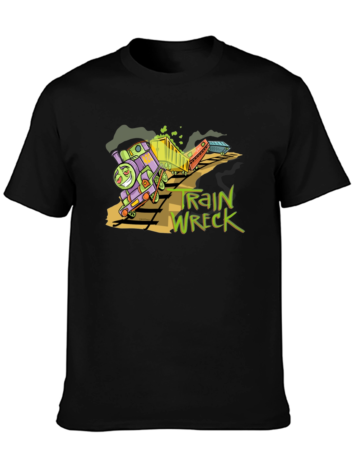 Train Wreck Graphic Tee -  Black Cotton Shirt
