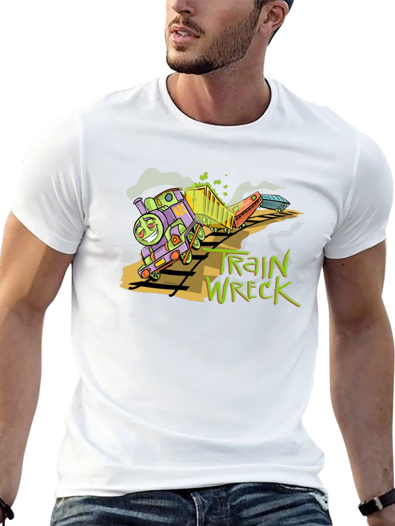 Train Wreck Graphic Tee -  Black Cotton Shirt