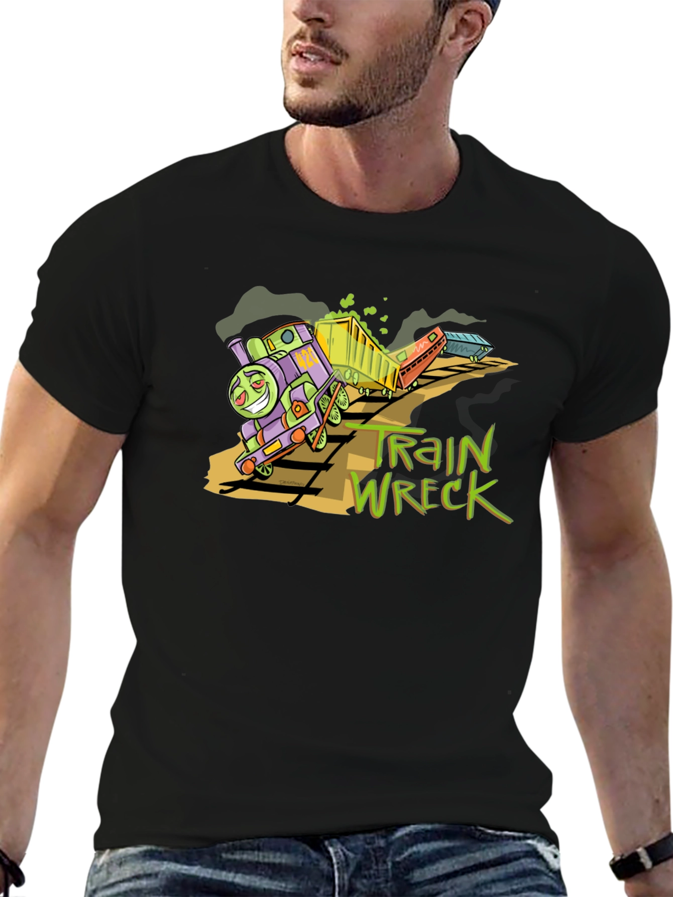 Train Wreck Graphic Tee -  Black Cotton Shirt