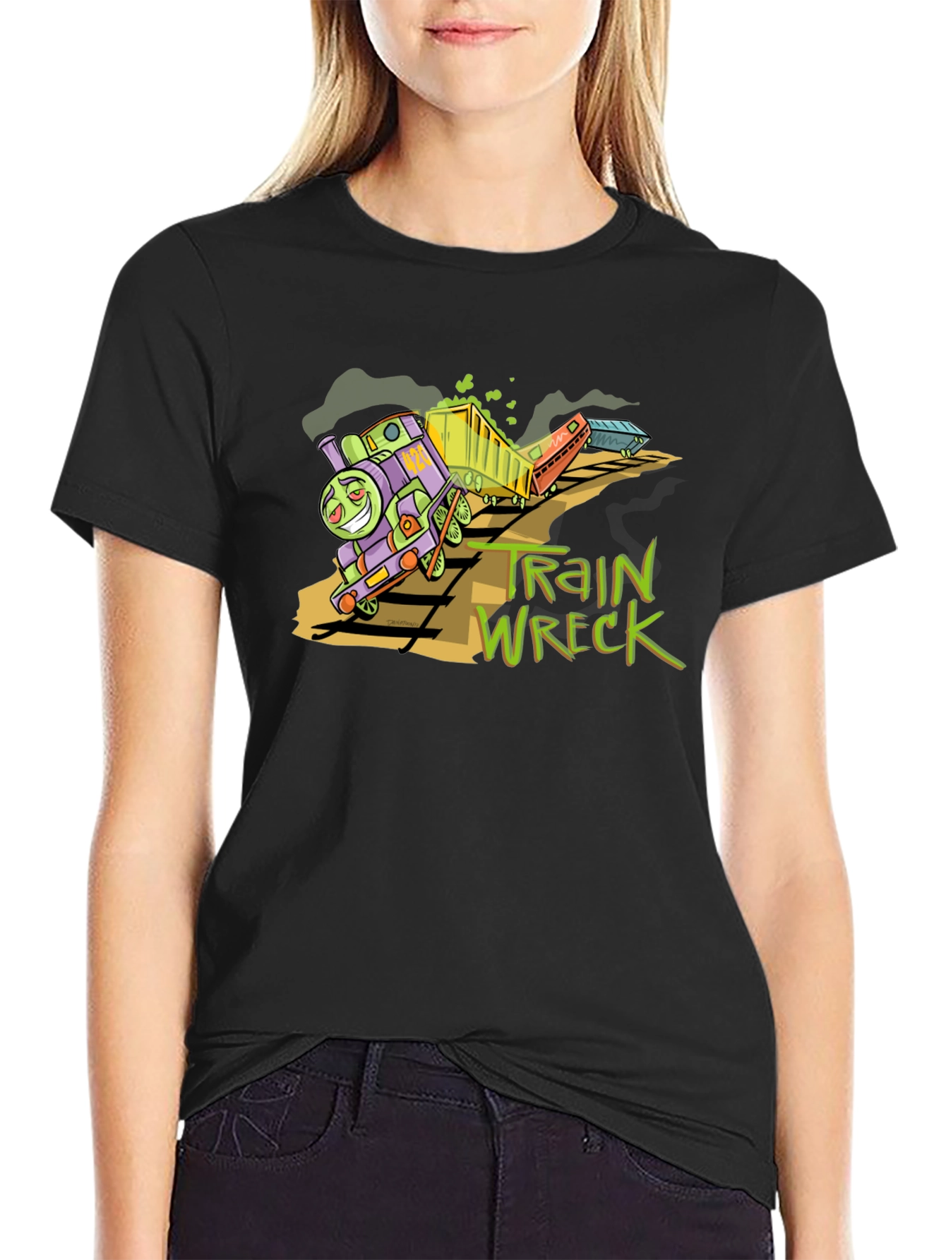 Train Wreck Graphic Tee -  Black Cotton Shirt