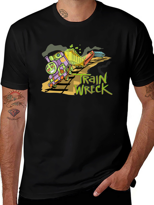 Train Wreck Graphic Tee -  Black Cotton Shirt