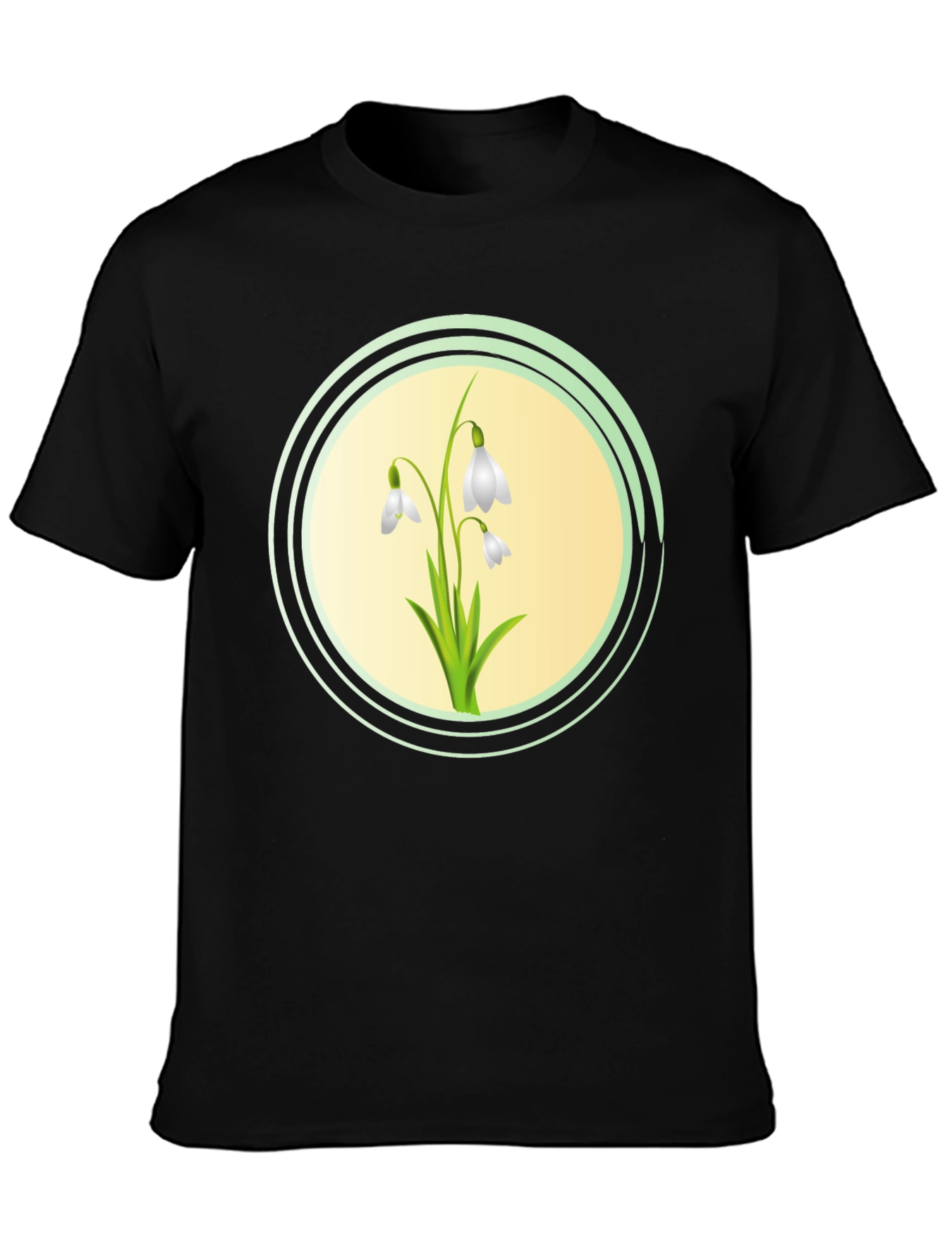 Snowdrop Flower Graphic Black T-Shirt