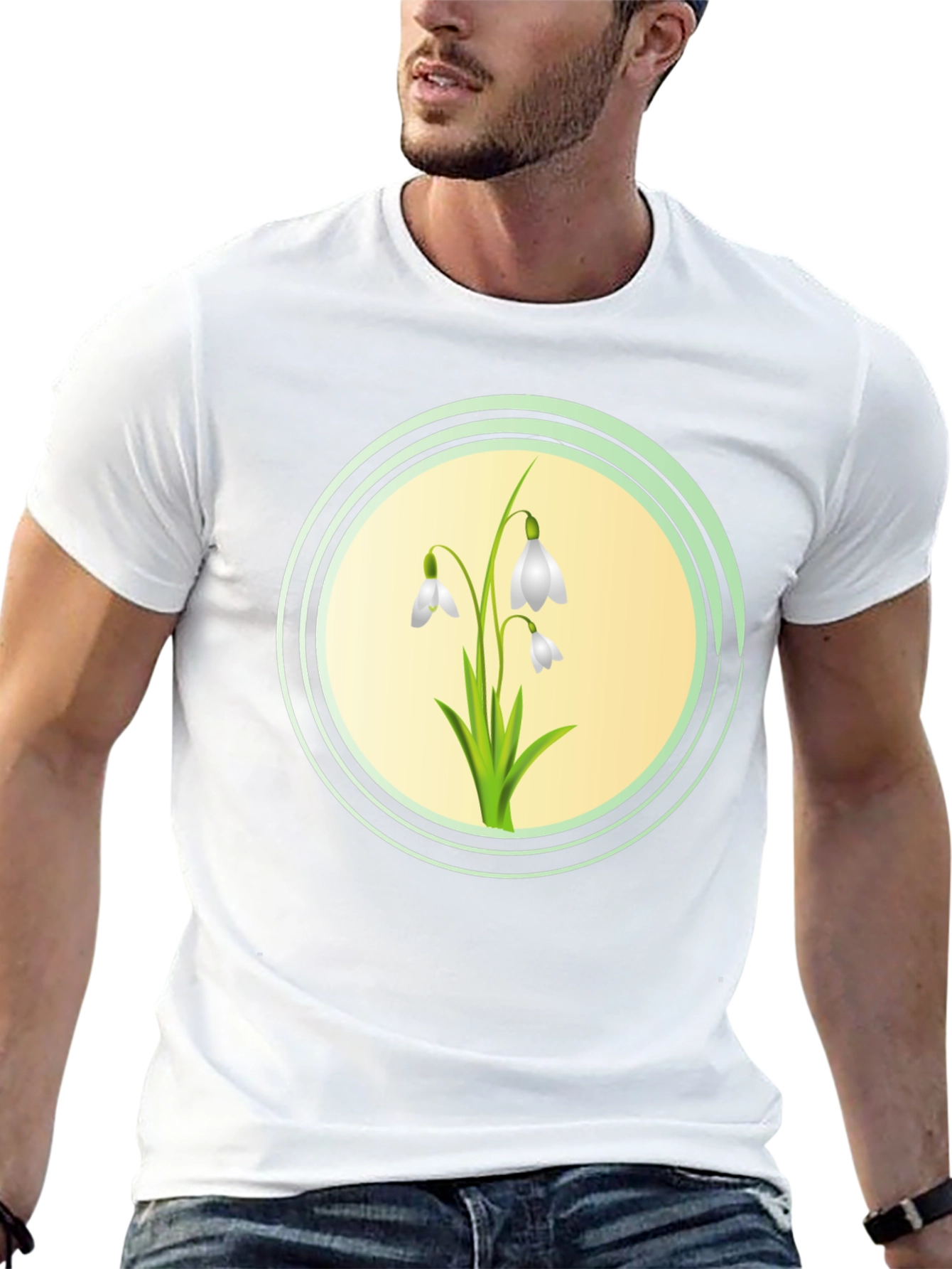 Snowdrop Flower Graphic Black T-Shirt