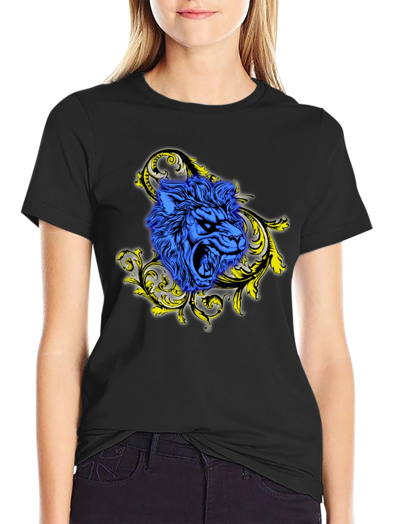 Blue Lion Graphic Black T-Shirt - Bold Style