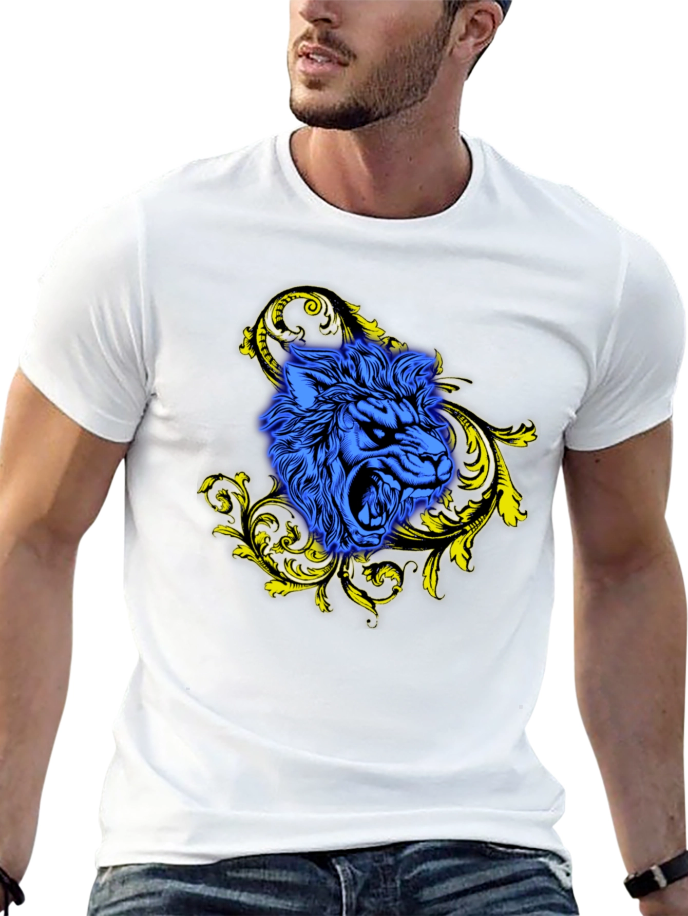 Blue Lion Graphic Black T-Shirt - Bold Style