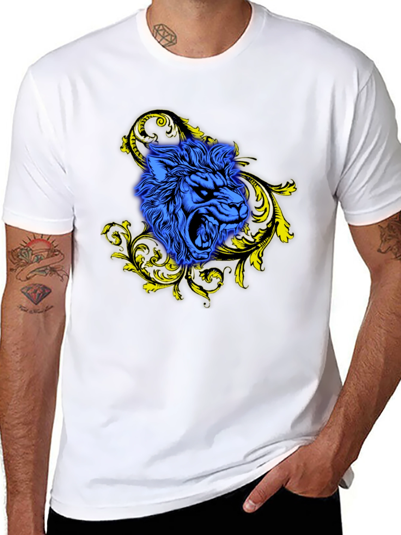 Blue Lion Graphic Black T-Shirt - Bold Style