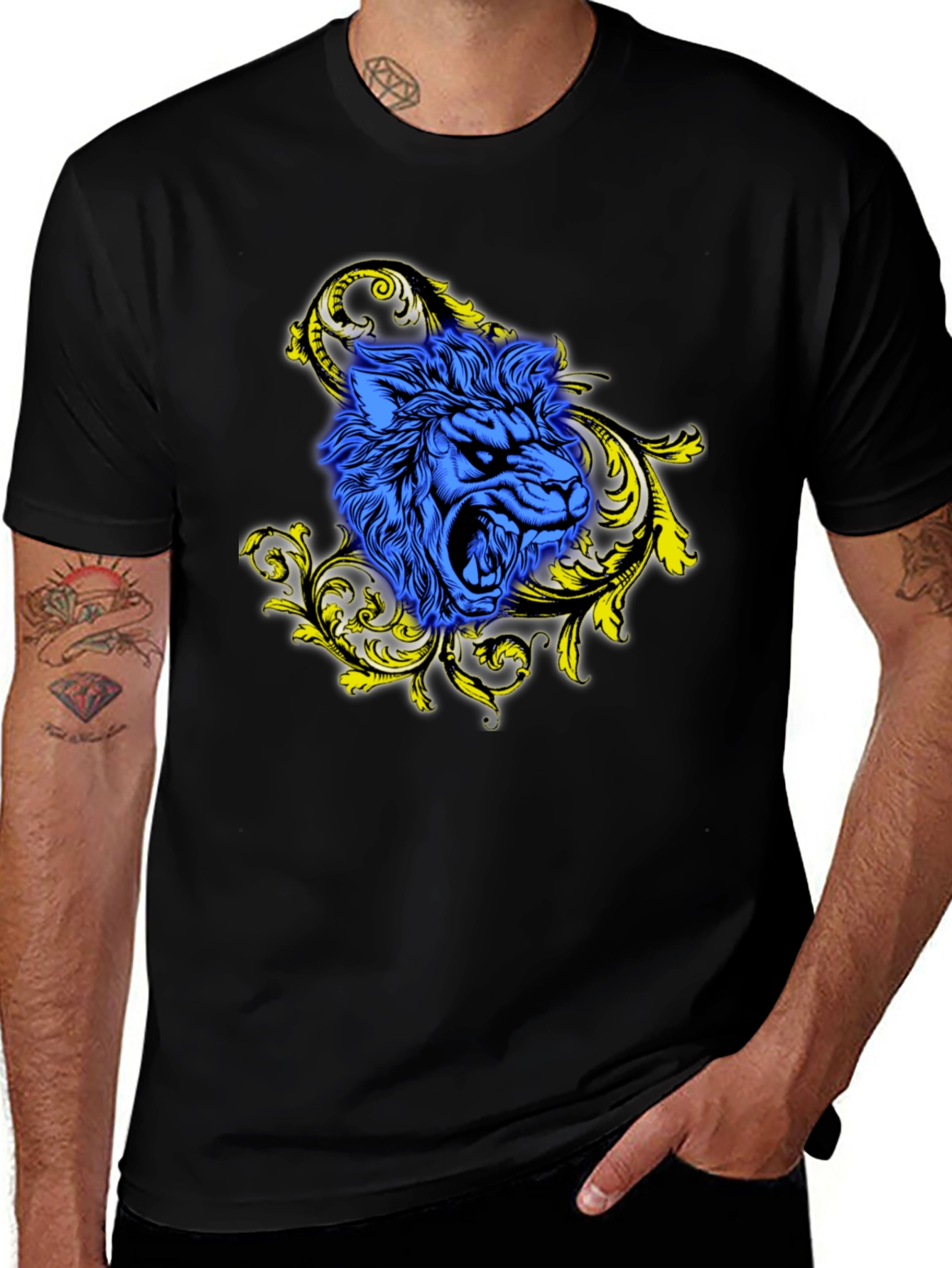 Blue Lion Graphic Black T-Shirt - Bold Style