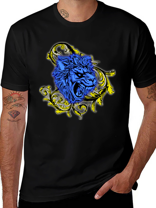 Blue Lion Graphic Black T-Shirt - Bold Style