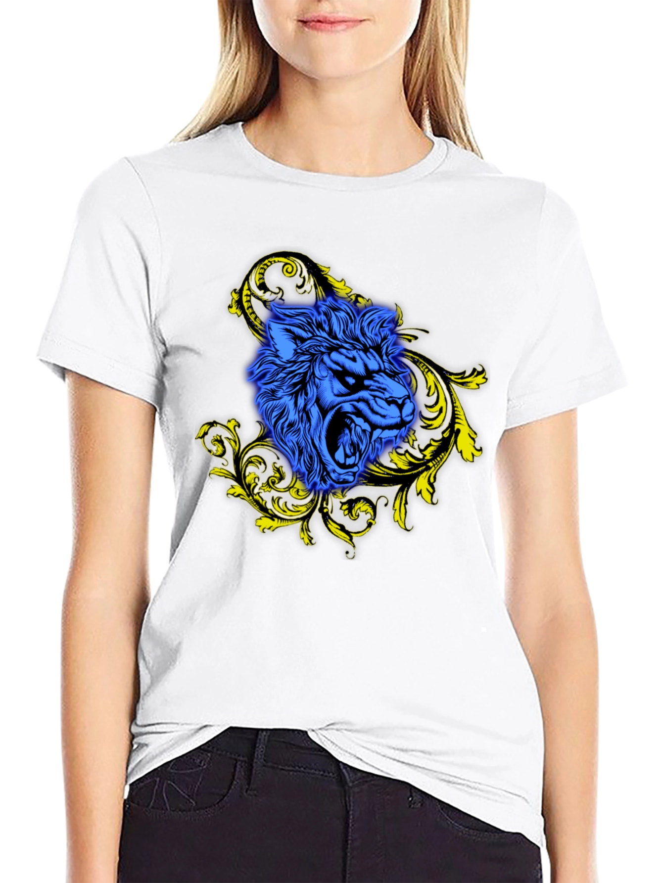 Blue Lion Graphic Black T-Shirt - Bold Style
