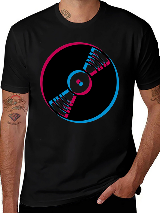 Retro Vinyl Record Graphic Tee - Black