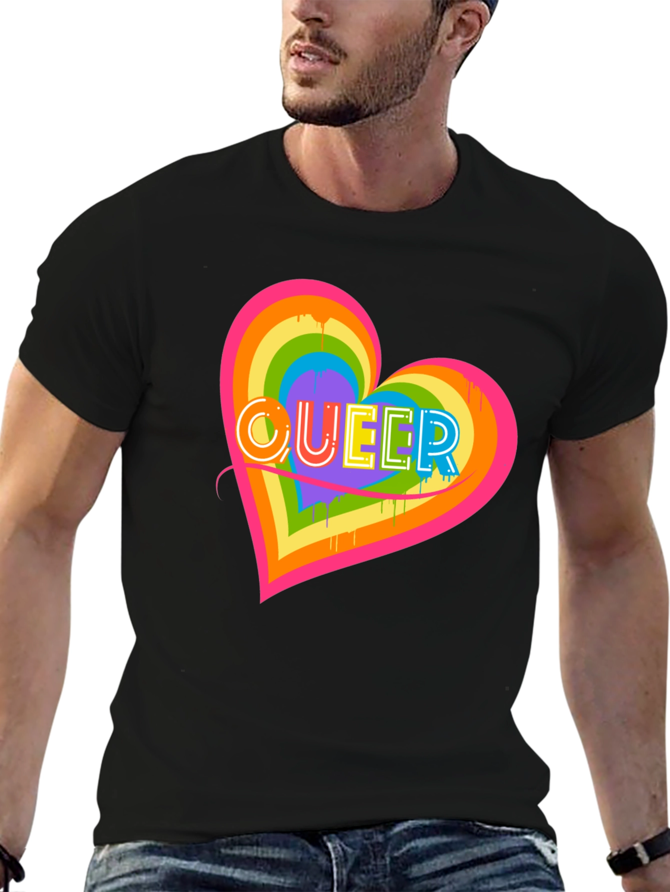 Queer Heart Graphic T-Shirt Pride Month LGBT Rainbow Tee
