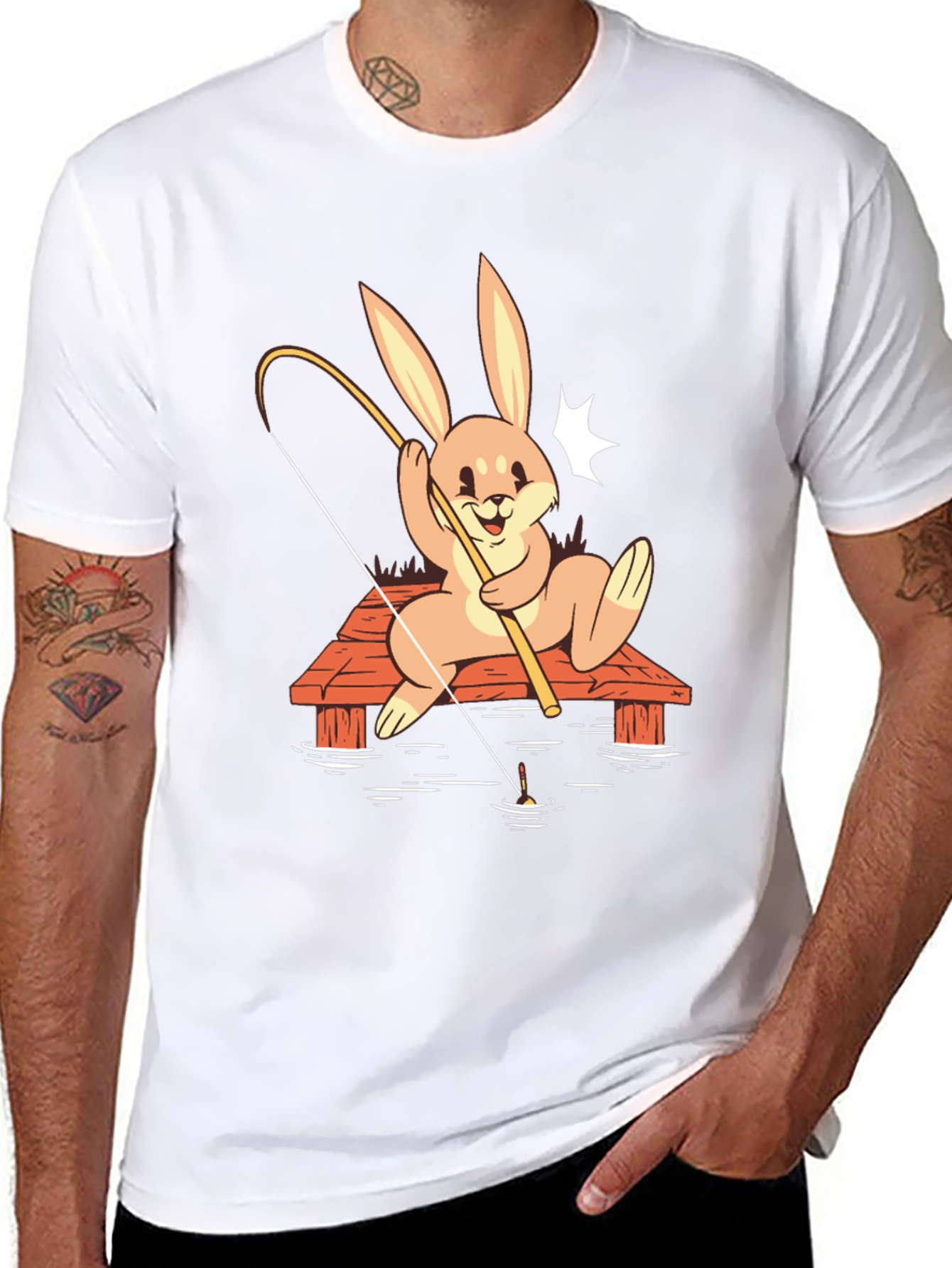 Bunny Fishing Graphic Tee - Black